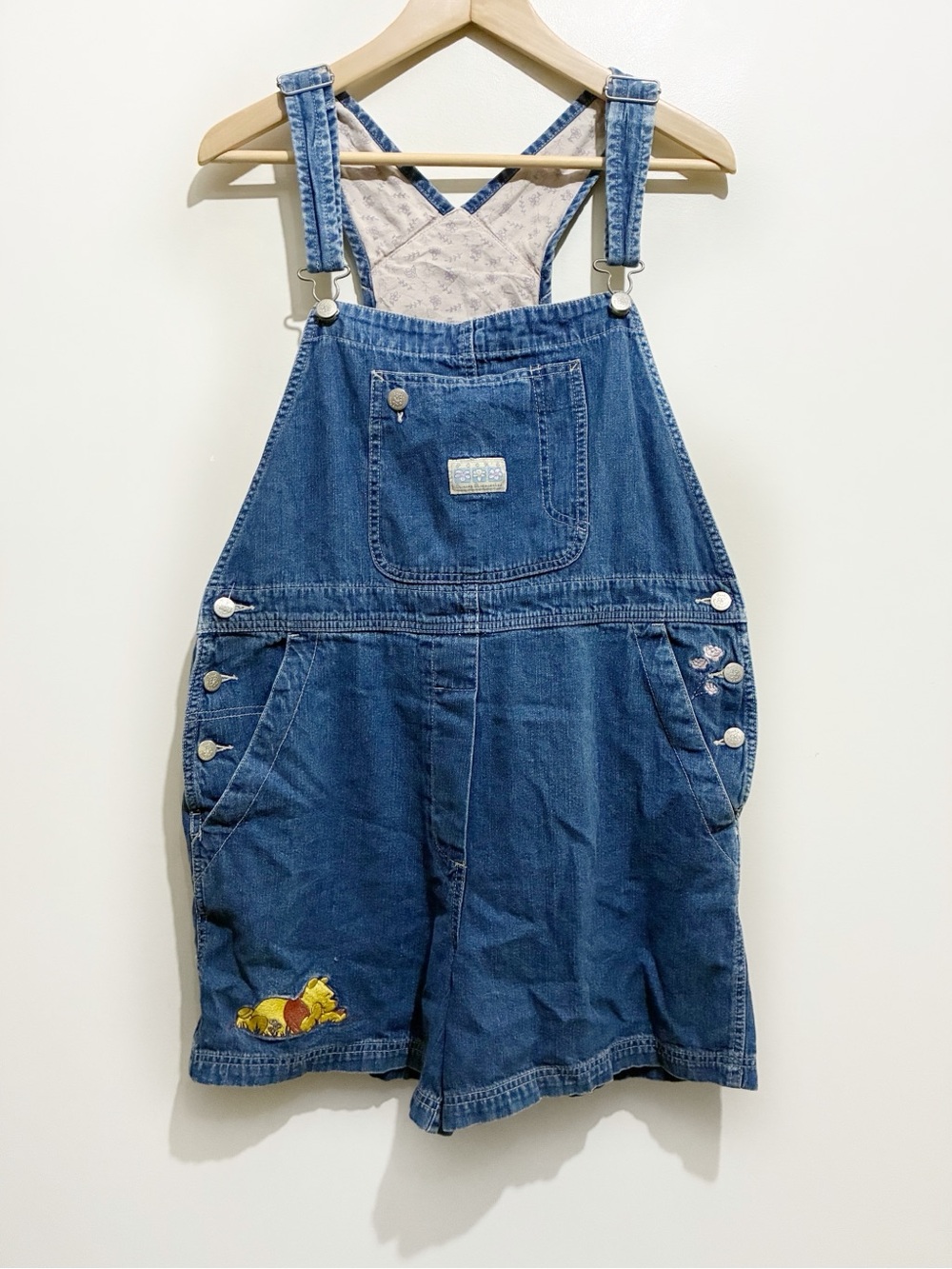 Vintage Disney Winnie the Pooh Denim Overalls 90s Shorts Embroidered Size Large